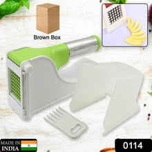Potato chipper with container for easy slicing.