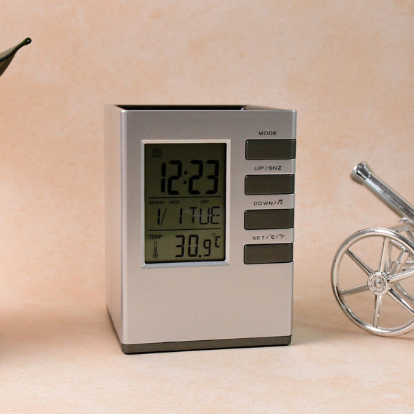 Modern Cube Digital Desk Organizer with Clock